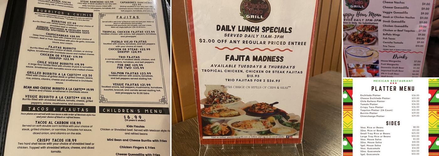 Pueblo Viejo Grill Menu