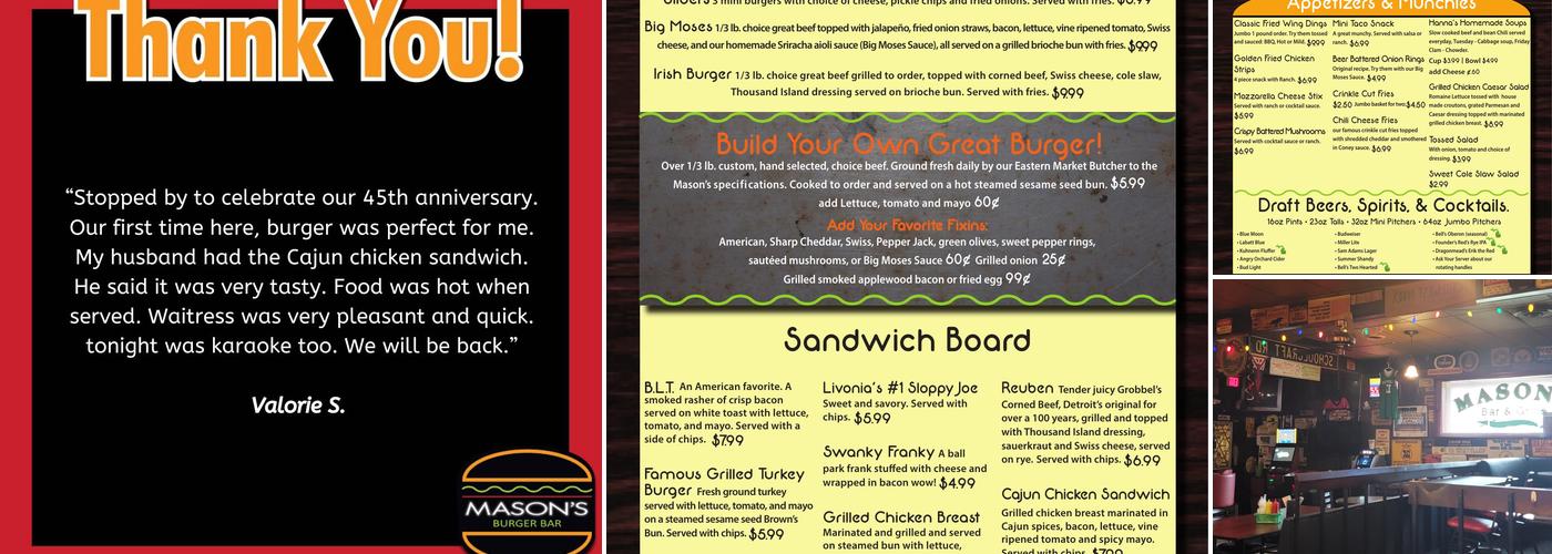 Mason's Bar and Grill Menu
