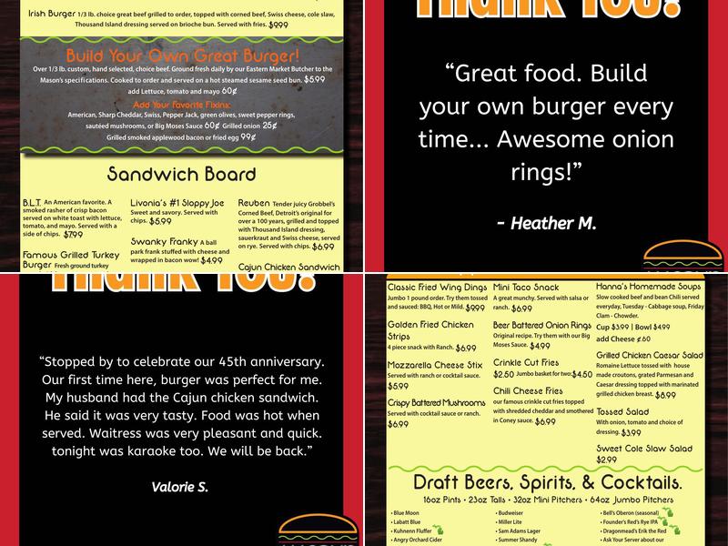 Mason's Bar and Grill Menu