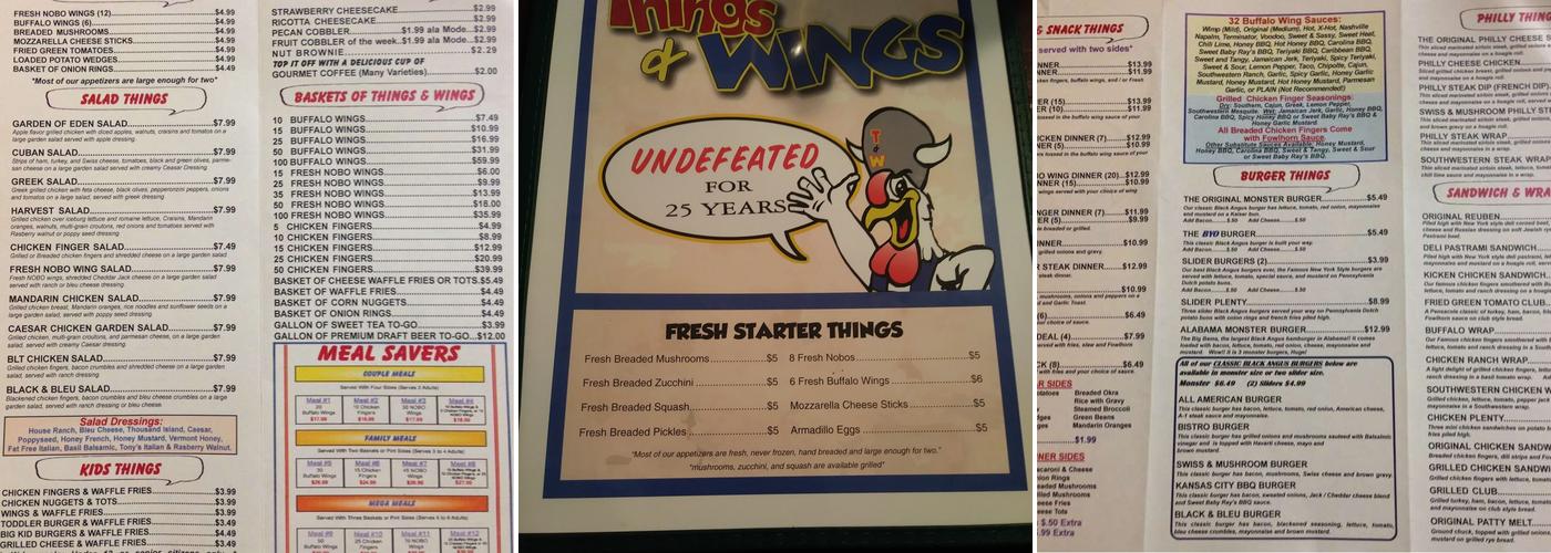 Things & Wings Northside Menu