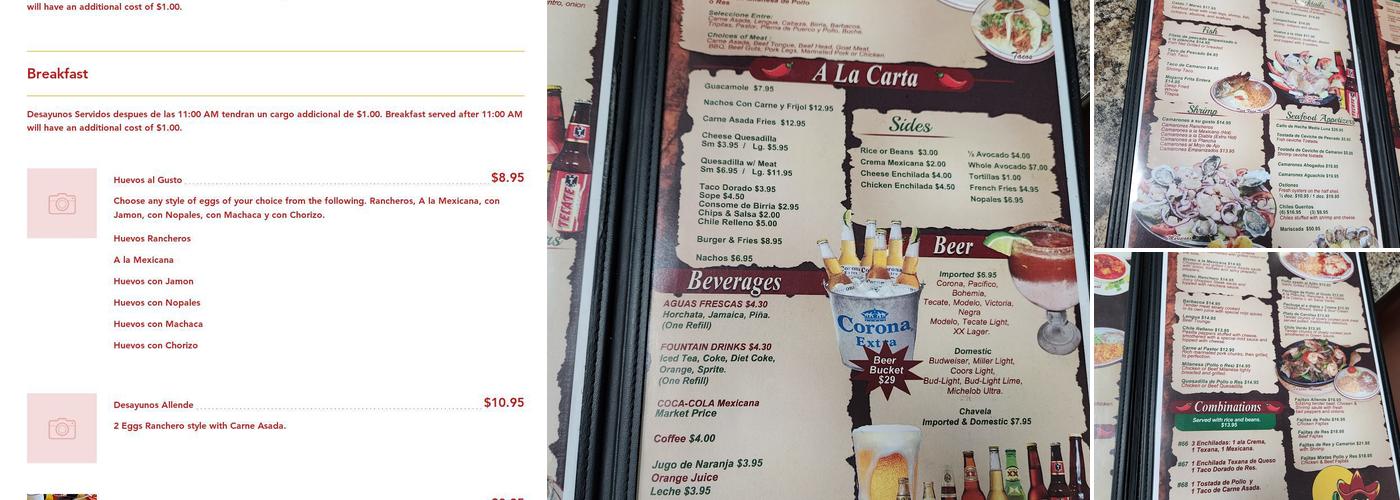 Allende Restaurant Menu