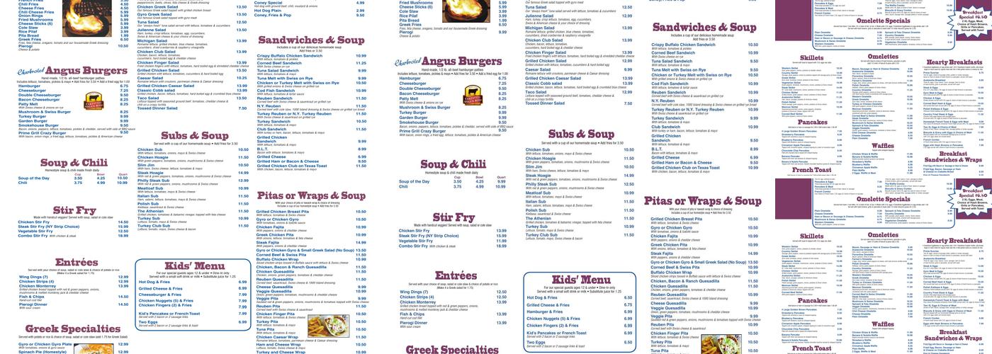 Prime Grill Restaurant & Coney Menu