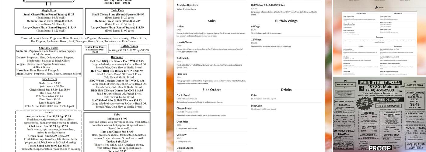Main Street Pizza Menu