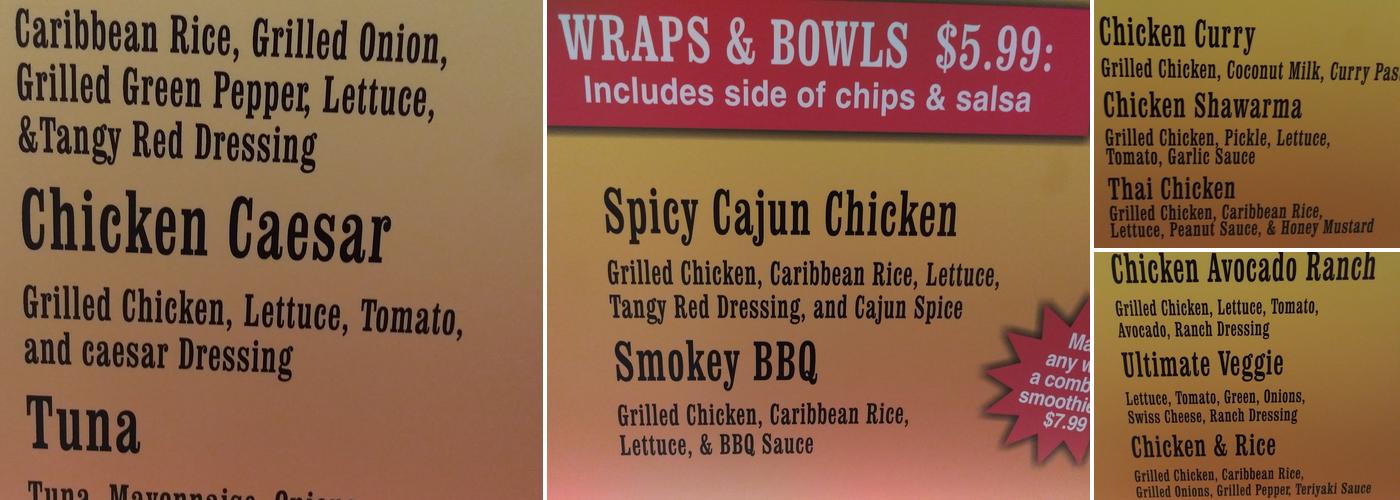 BB Smoothies & Wraps Menu