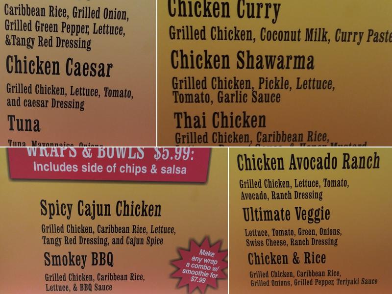 BB Smoothies & Wraps Menu