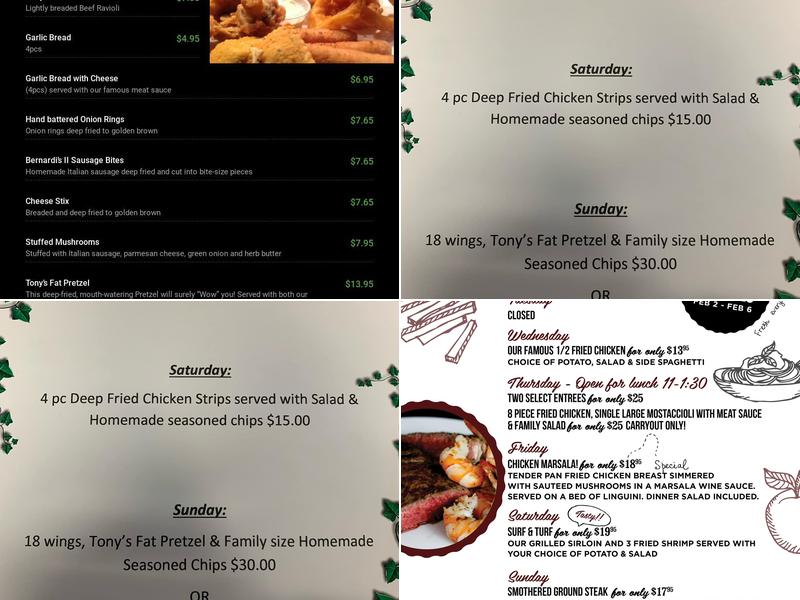 Bernardi's II Restaurant Menu