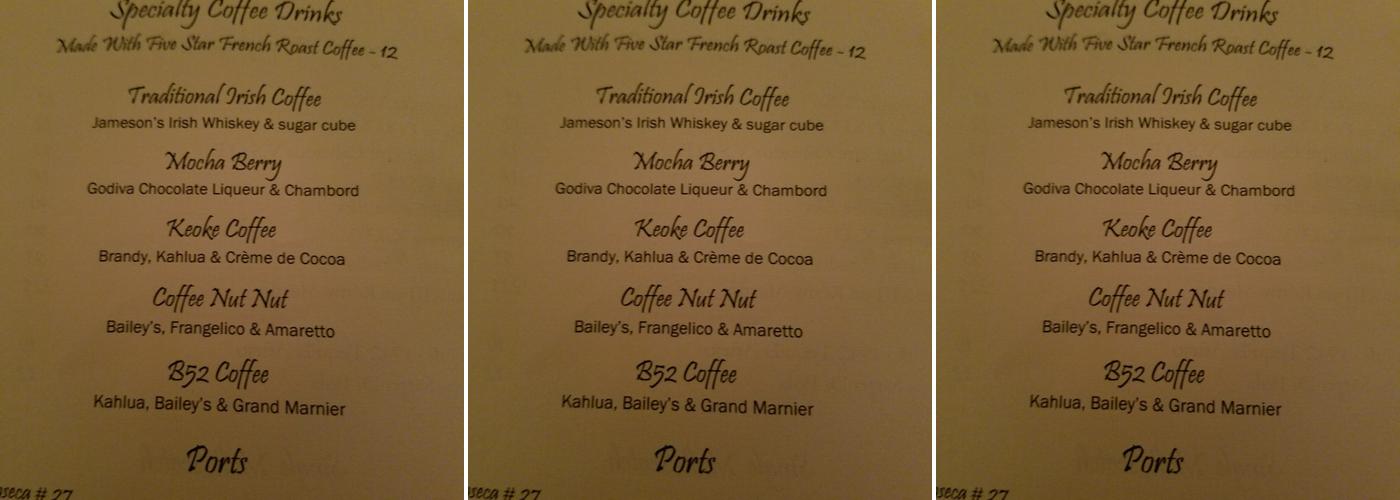 Jillian's Menu