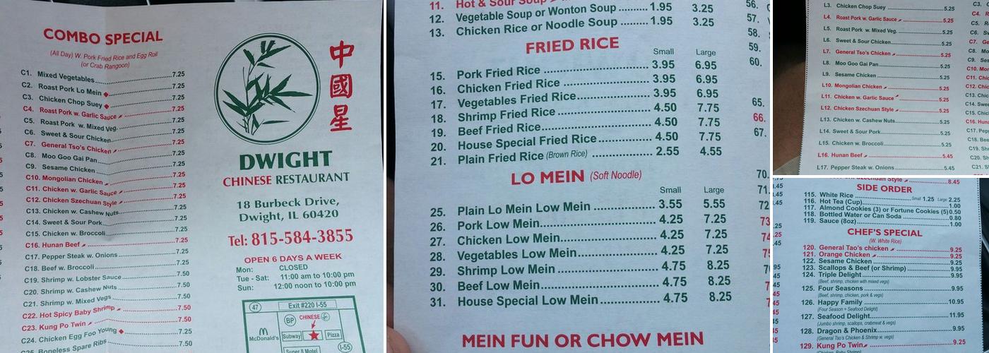 Dwight Chinese Menu