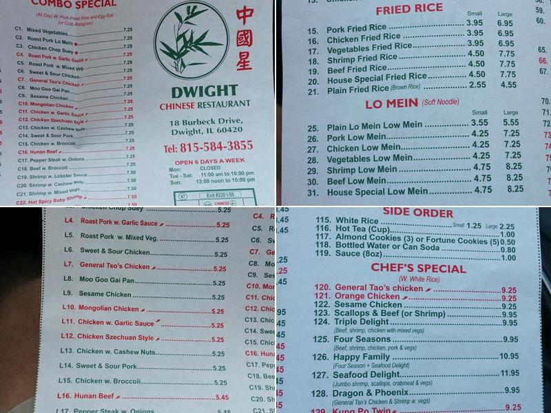 Dwight Chinese Menu