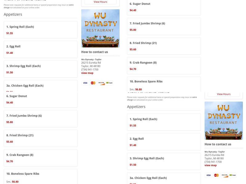 Wu Dynasty Restaurant Menu