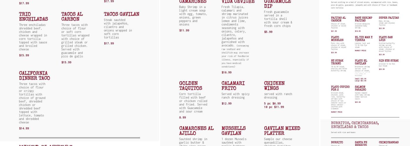 El Gavilan Restaurant Menu
