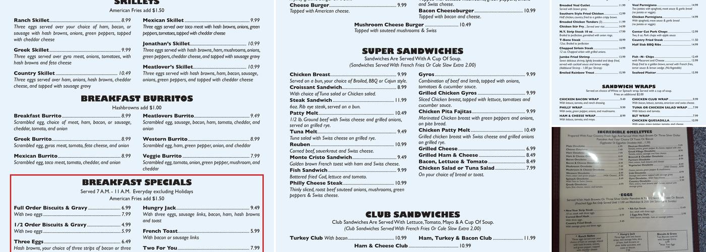Jonathan's Family Restaurant Menu