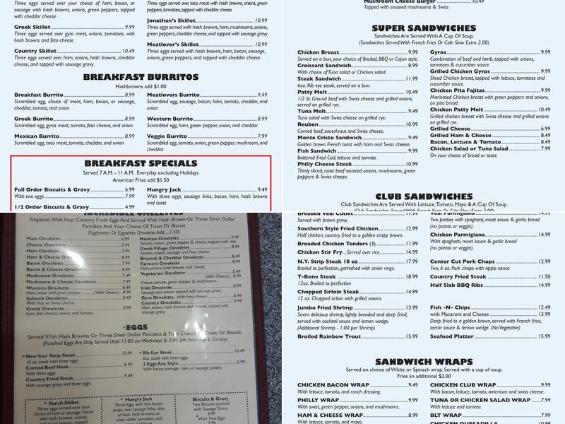 Jonathan's Family Restaurant Menu
