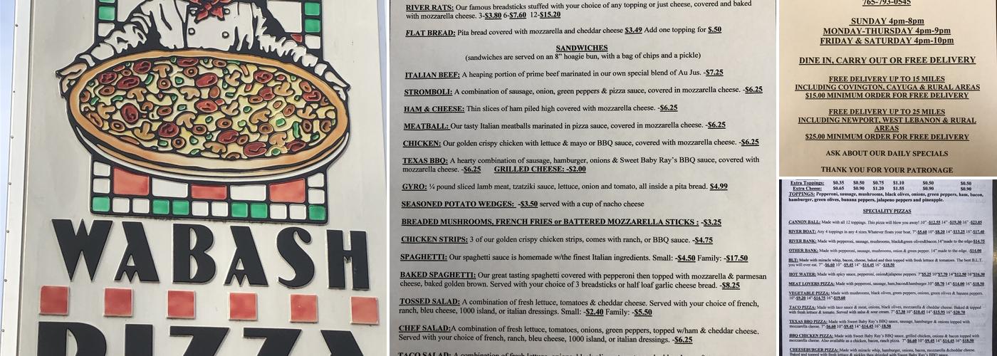 Wabash Pizza Menu