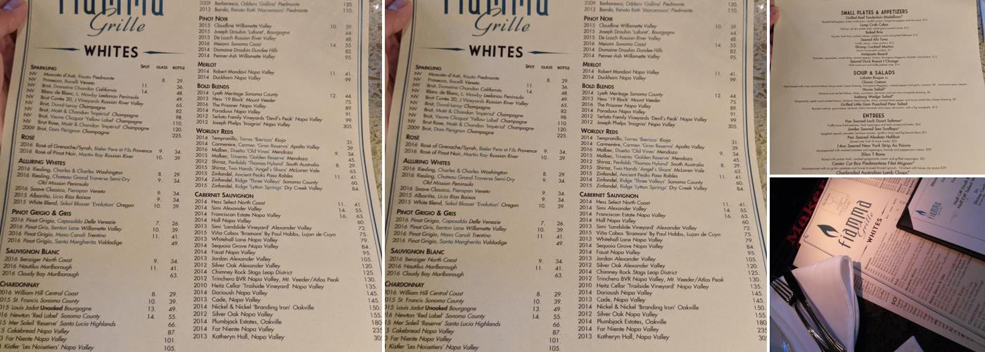Fiamma Grill and Bar Menu