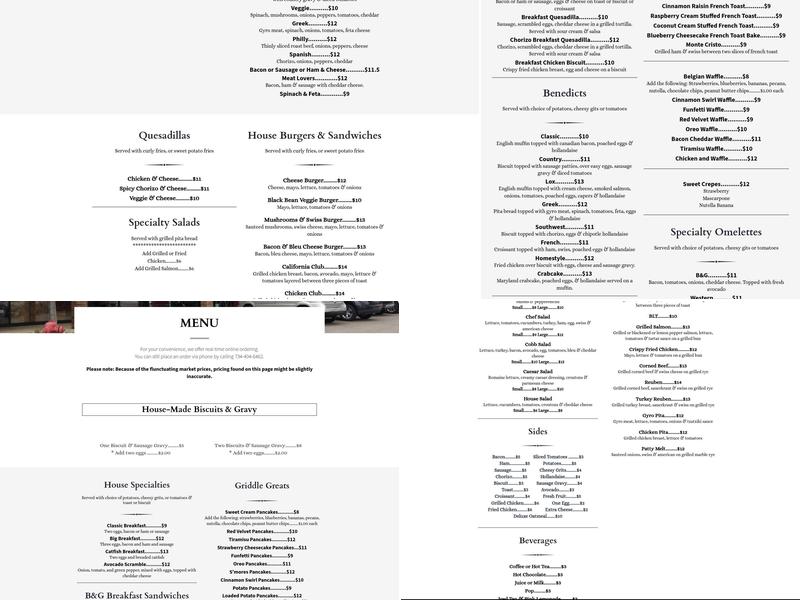 Biscuits & Gravy Menu