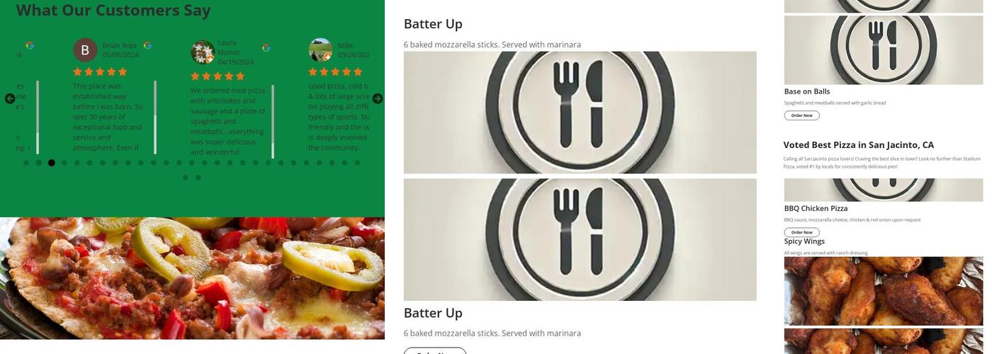 Stadium Pizza Menu