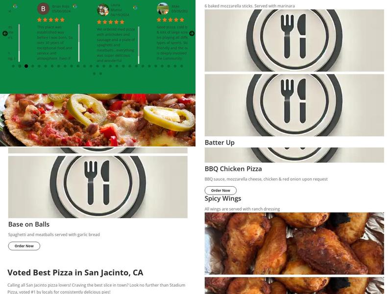 Stadium Pizza Menu