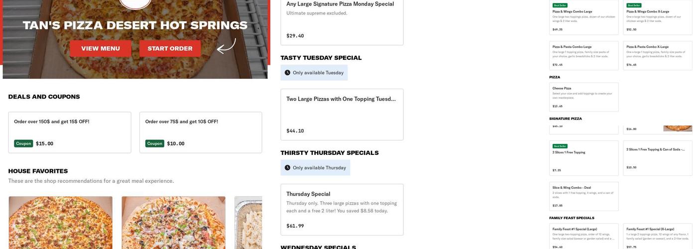 TAN'S PIZZA Menu