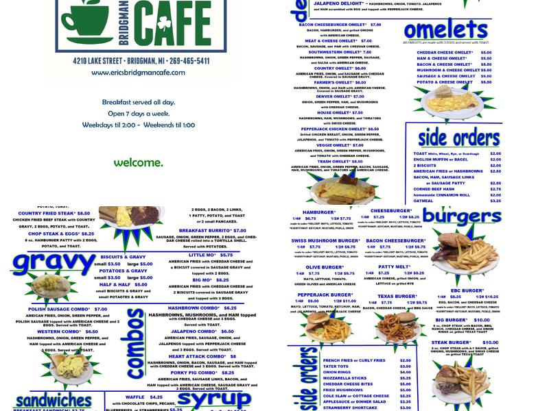 Eric's Bridgman Cafe Menu