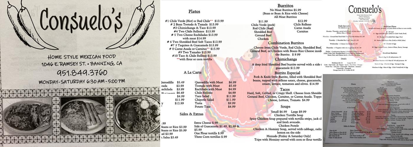 Consuelo's Home Style Mexican Food Menu