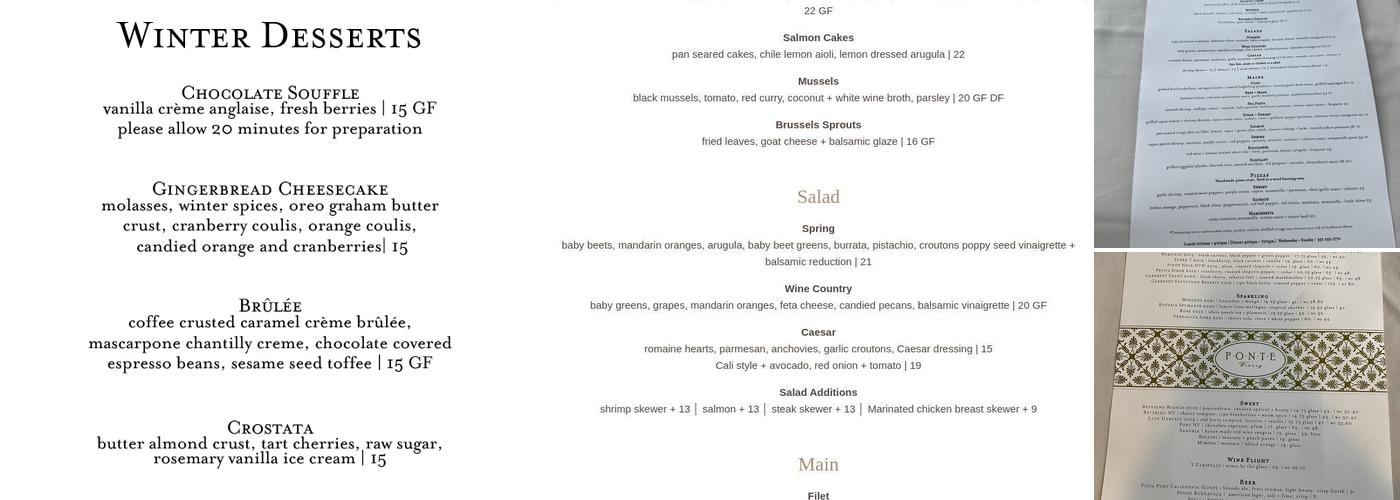 The Restaurant at Ponte Menu