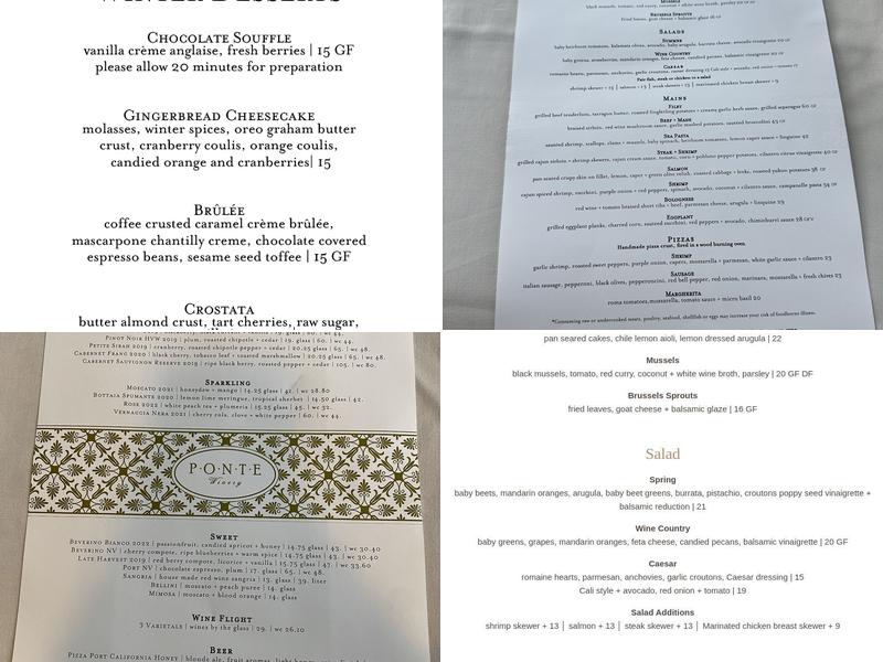 The Restaurant at Ponte Menu