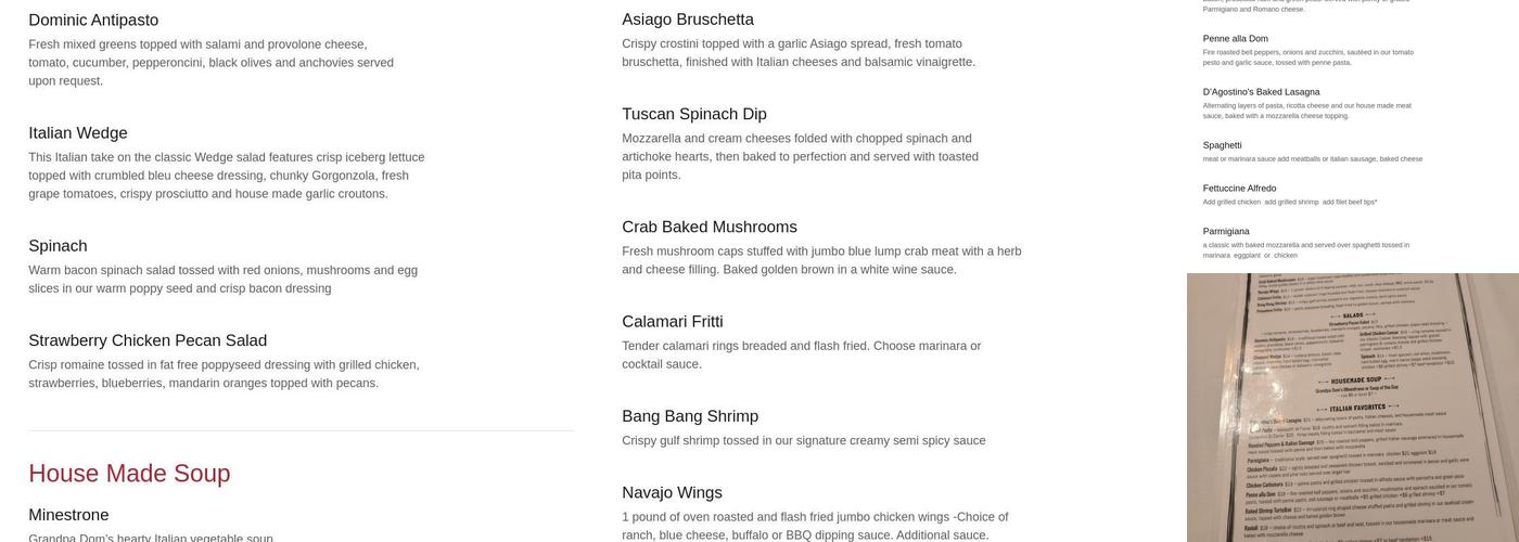 D’Agostinos Navajo Bar and Grille Menu