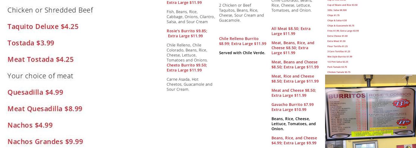 Rosie's Restaurant 2 Menu