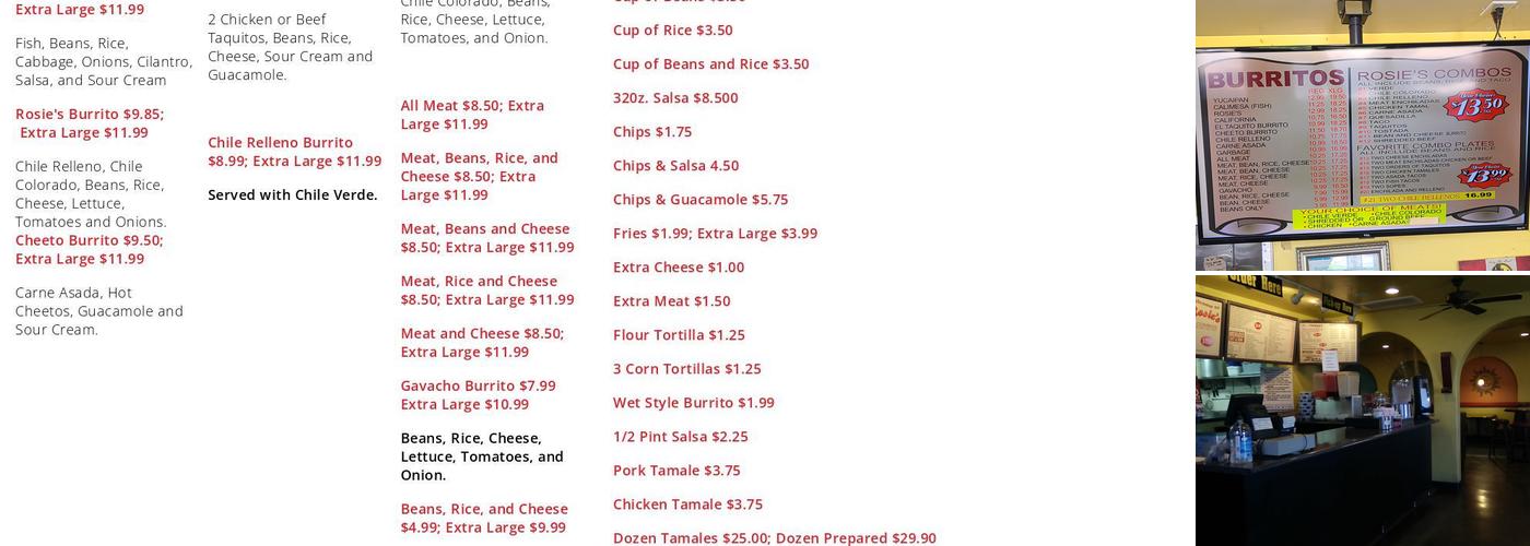 Rosie's Restaurant 2 Menu