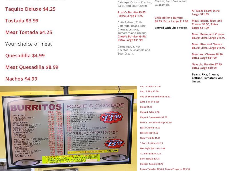 Rosie's Restaurant 2 Menu