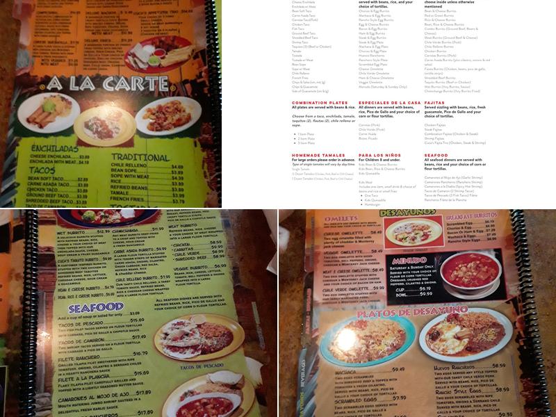 Cuca's Mexican Food Menu