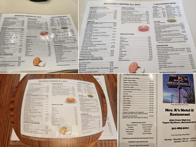 Mrs. K's Restaurant Menu