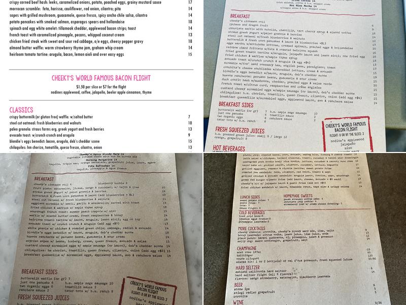 Cheeky's Palm Springs Menu