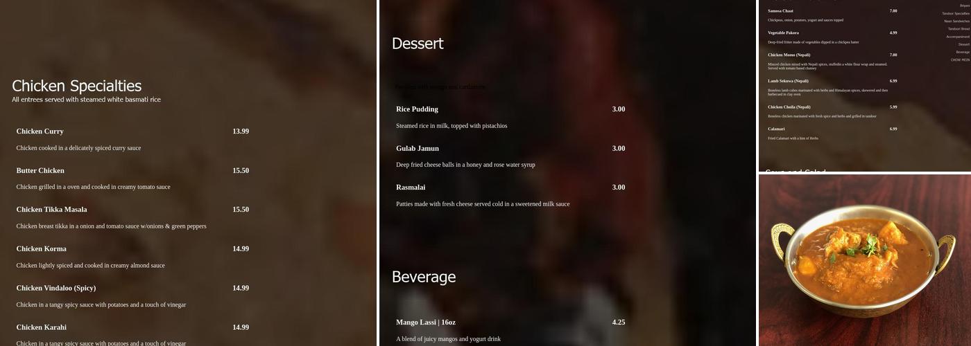 Methi Indian & Nepalese Cuisine Menu