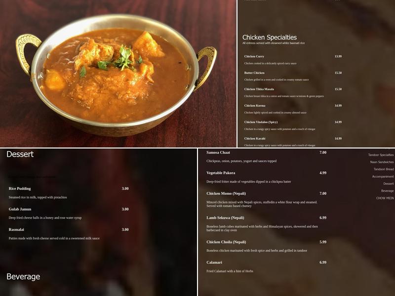 Methi Indian & Nepalese Cuisine Menu
