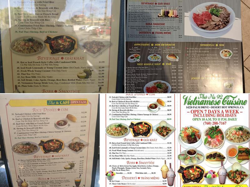 Pho Na 92 Menu