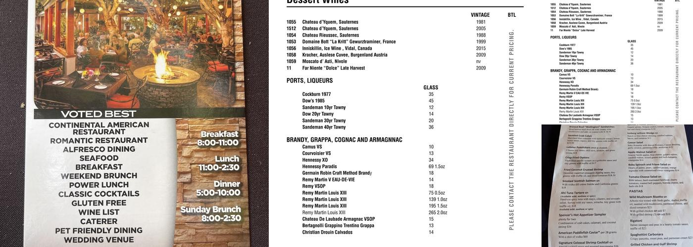 Spencer's Restaurant Menu