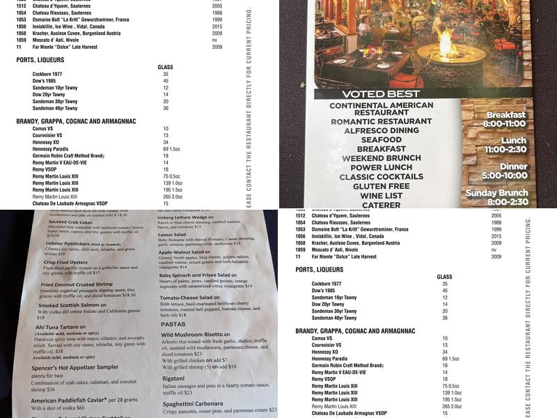 Spencer's Restaurant Menu