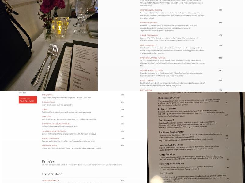 Miro's Restaurant Menu