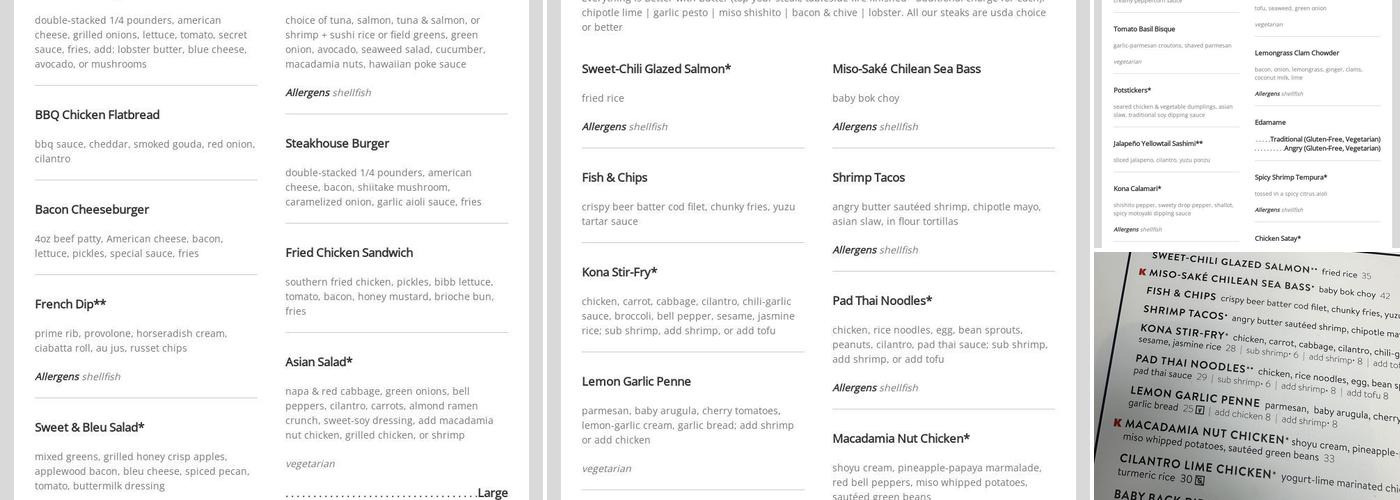 Kona Grill - Troy Menu