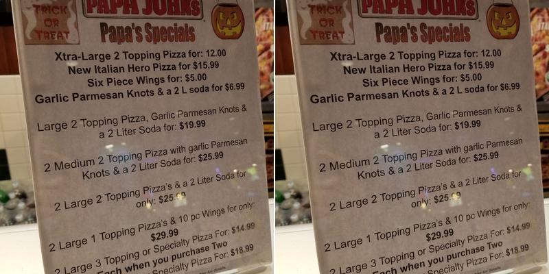 Papa Johns Pizza Menu