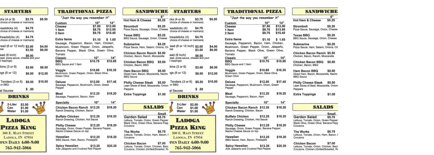 Pizza king Menu