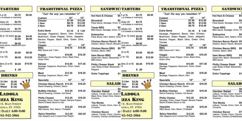 Pizza king Menu