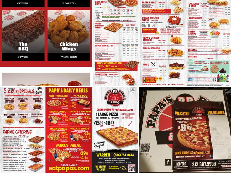 Papa's Pizza Menu