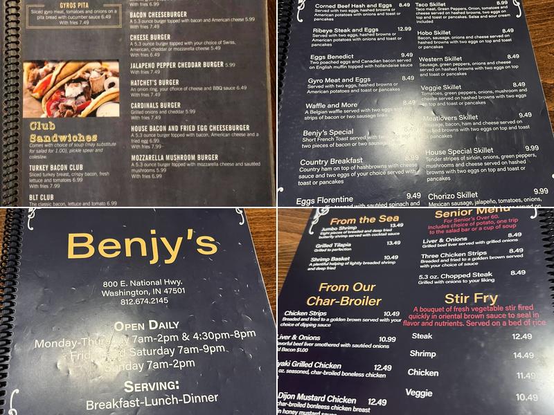 Benjy's Restaurant Menu