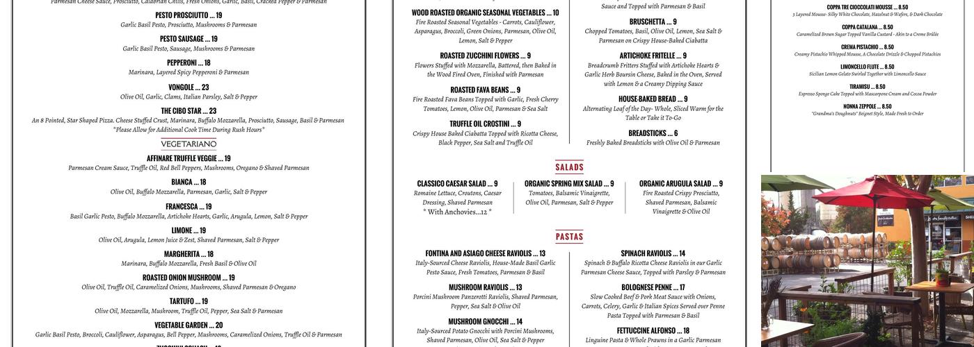 CIBO Rustico Pizzeria Menu