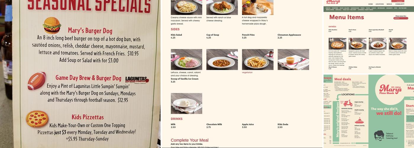 Mary's Pizza Shack Menu