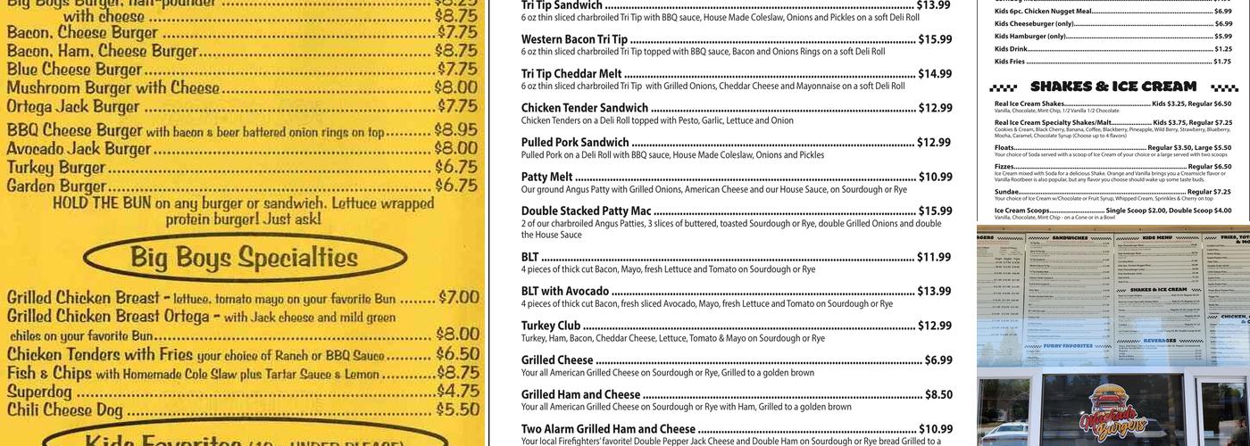 Machado Burgers Menu