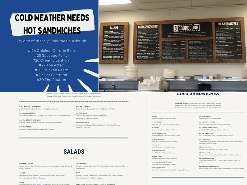 Sonoma Sourdough Sandwiches Menu